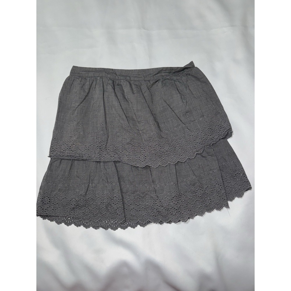 J.Crew Women's Eyelet Tiered Skirt Gray Cotton Size 2 Mini Boho Festival